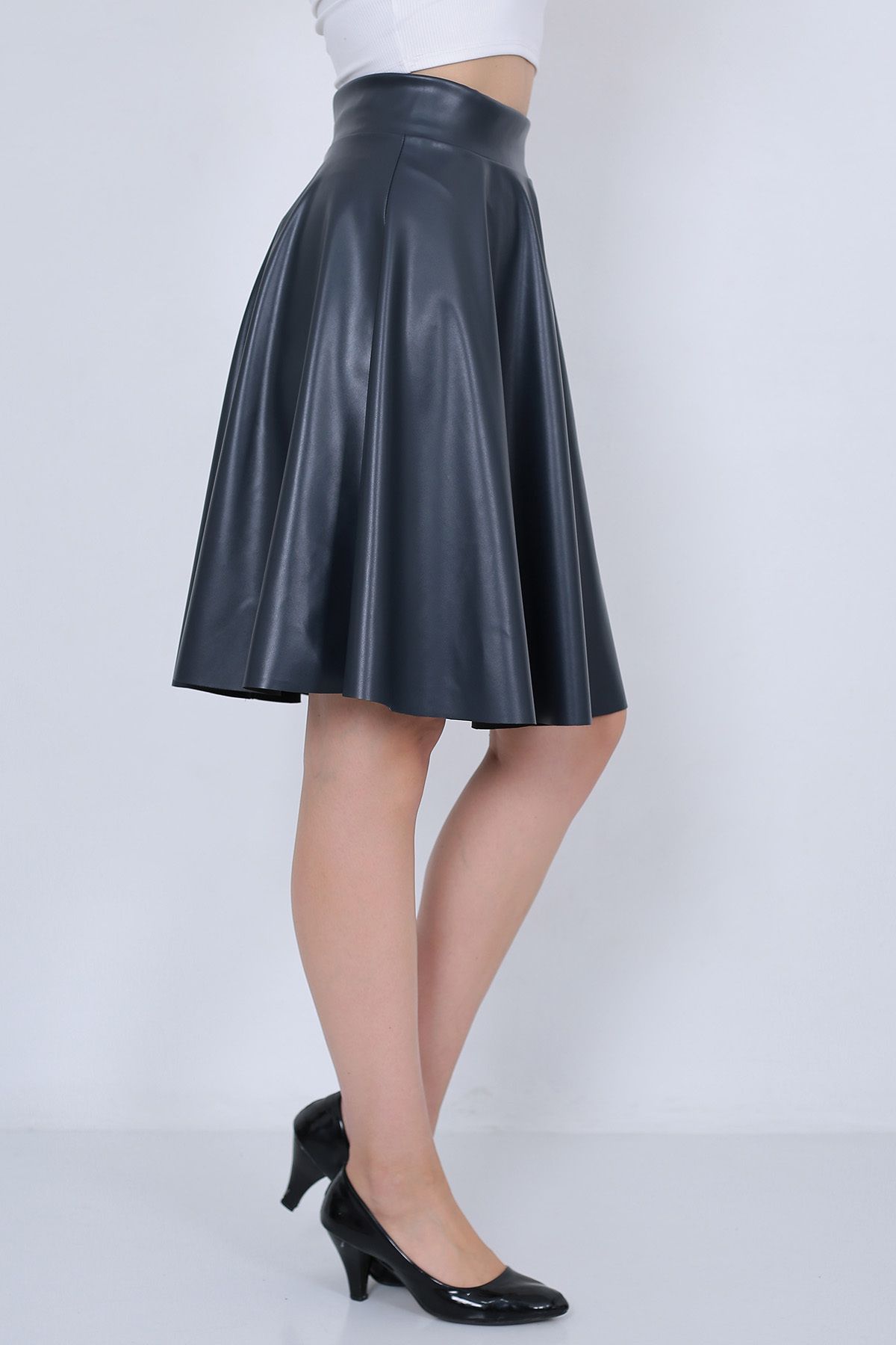 Navy blue faux outlet leather skirt