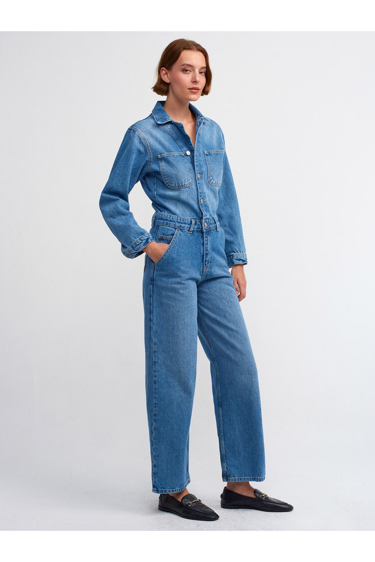Dilvin 71352 قفسه سینه با جیب جین بلند و آبی