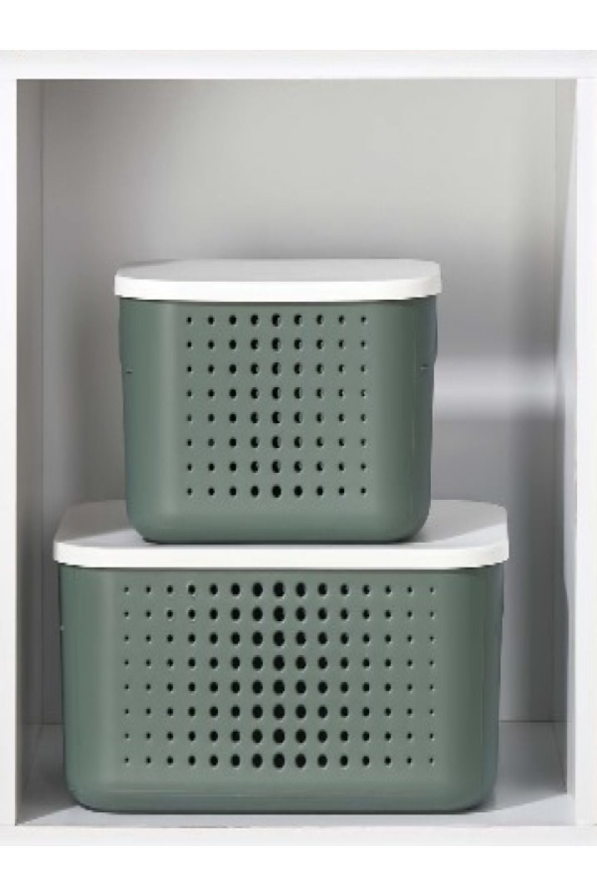 Bayev-Bubble Set of 2 Green 1 Piece 6.2 Lt - 1 Piece 13 Lt Cabinet Organizer Box with Lid 1