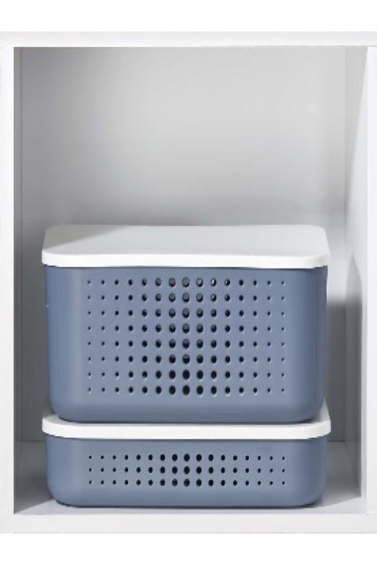 Bayev-Bubble Set of 2 Blue Storage Box (6,8 LT -13 LT) Cabinet Organizer Box with Lid 1