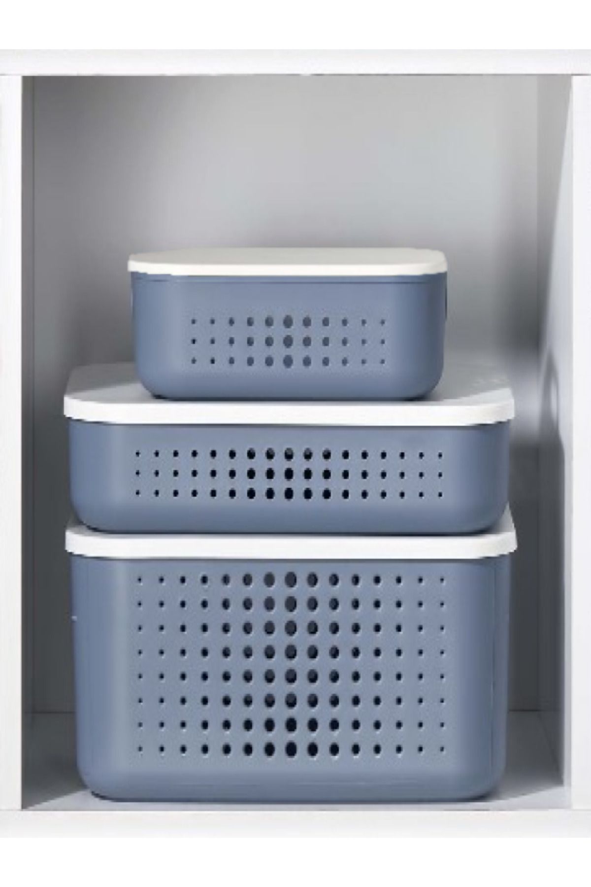 Bayev-Bubble Set of 3 Blue Storage Closet Organizer Box with Lid 13 - 6.8 - 3.2 Lt Storage Box 1