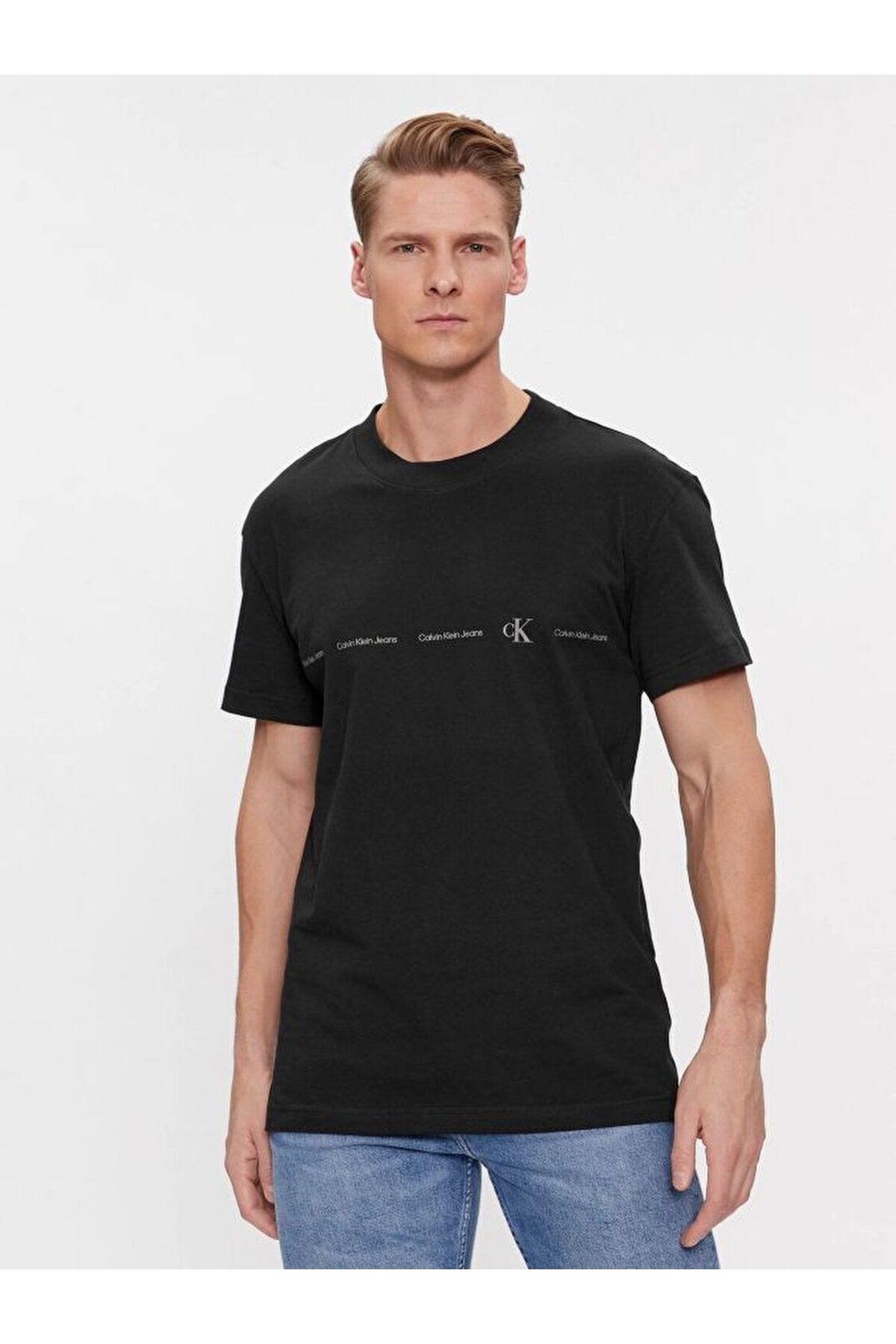 تی شرت مشکی مردانه پنبه آرم مارک روزانه از سیاه J30J324668 BEH استفاده کنید Calvin Klein