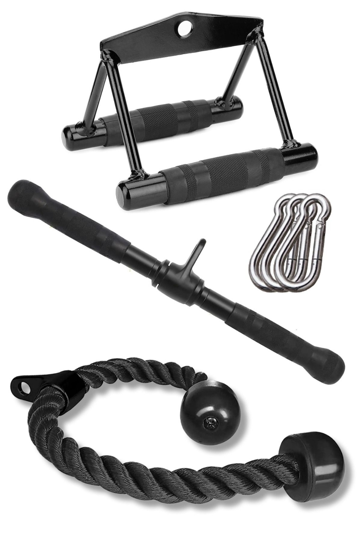 FinxSport Fitness Calisma İstasyonu- Rowing Bar - Lat Pushdown Bar - Triceps Halatı Aparat Seti 3'lu