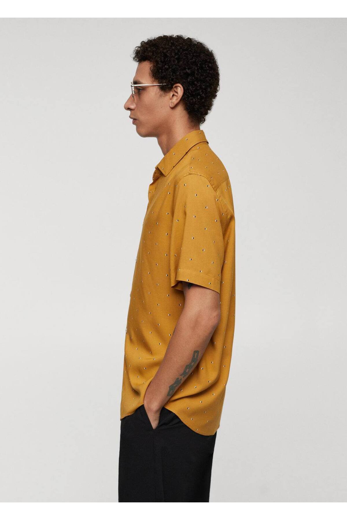 پیراهن مردانه بژ منگوMANGO Man | 67010457 اورجینال - تصویر 5