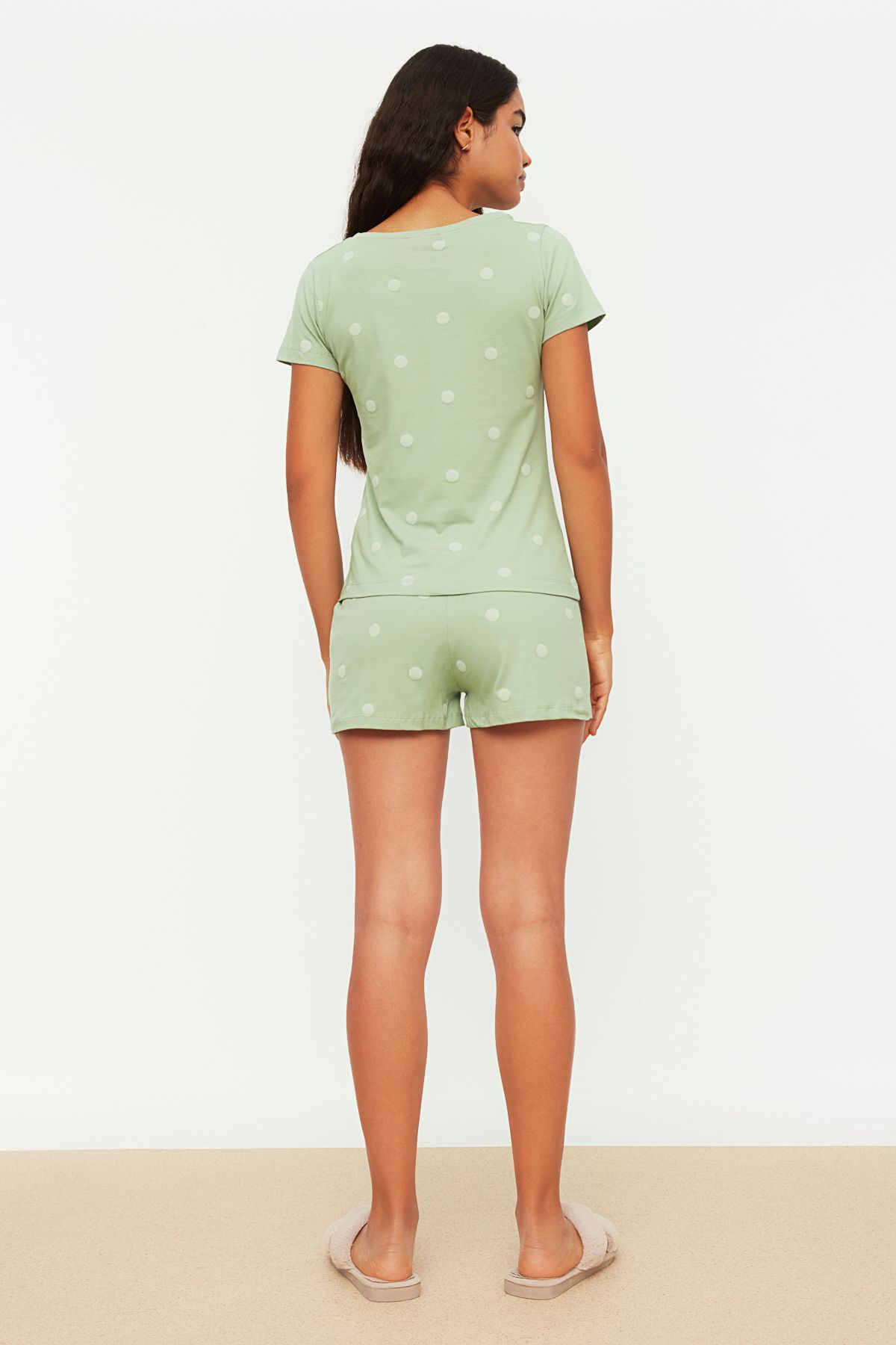 Trendyol Collection-Mint Polka Dot Shorts Knitted Pajamas Set Thmss20Pt0215 6