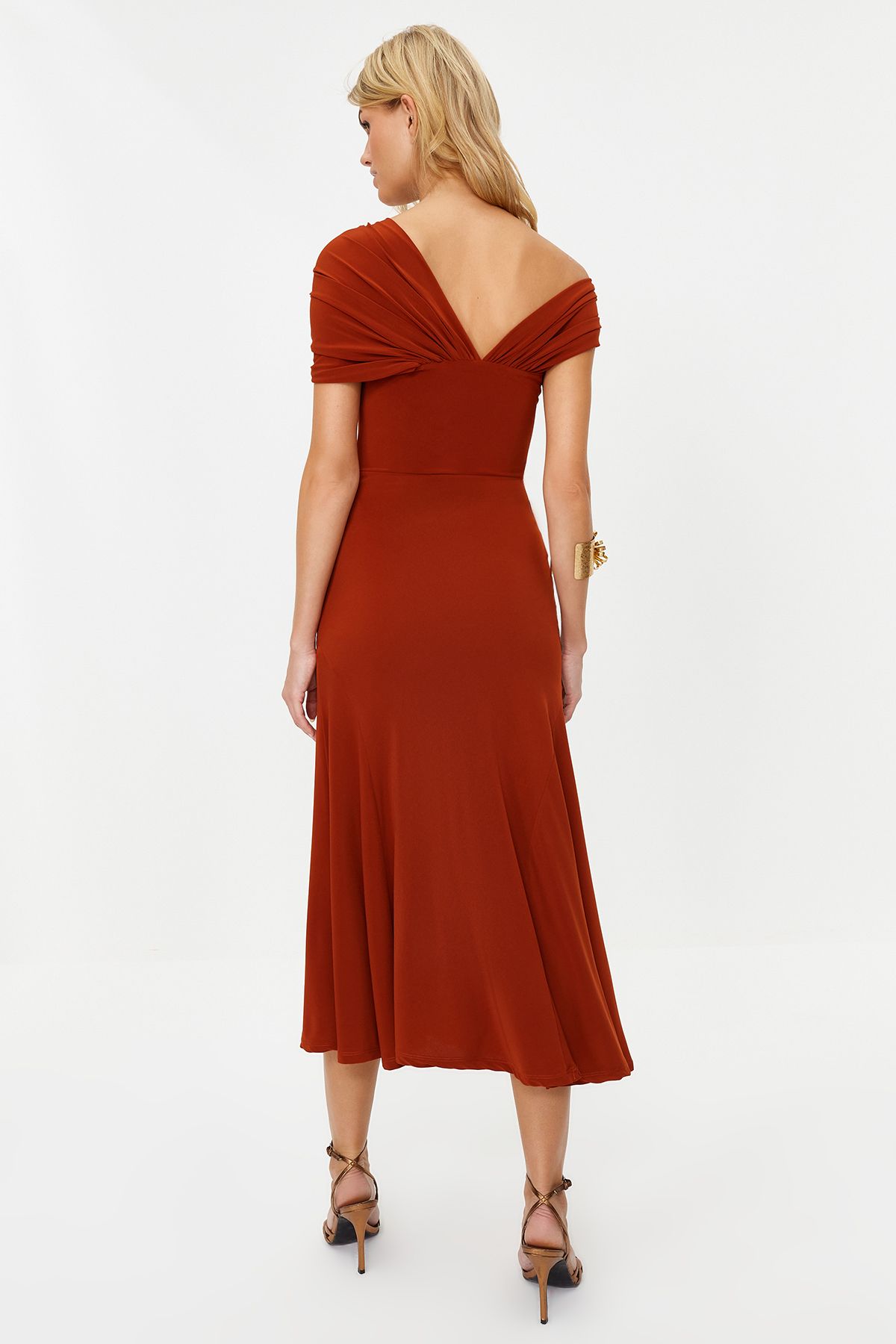Trendyol Collection-Tile Asymmetric Collar Knitted Stylish Evening Dress Night Graduation Dress Tprss24El00046 9