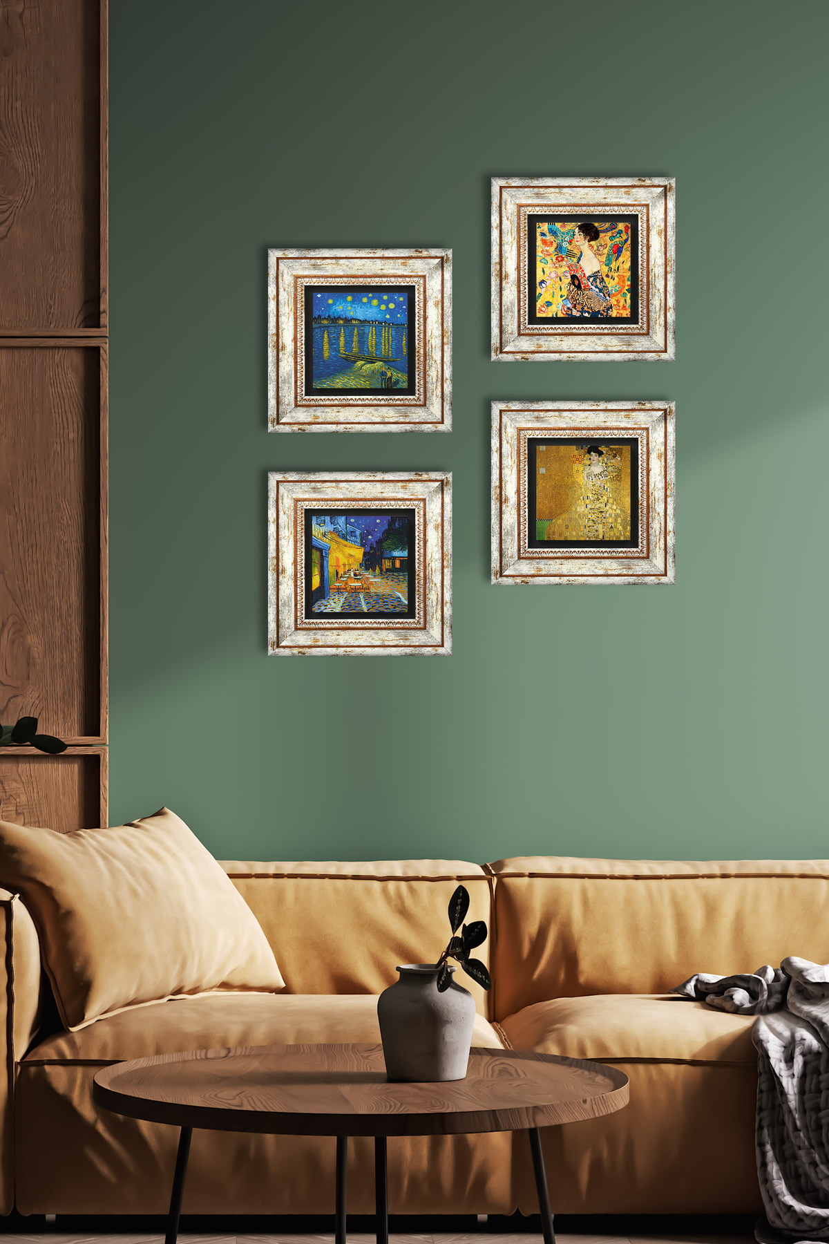 Van Gogh, Gustav Klimt Wall Table Framed Stone Wall Decor 4 Pieces Painting Set Wall Art TK4-680