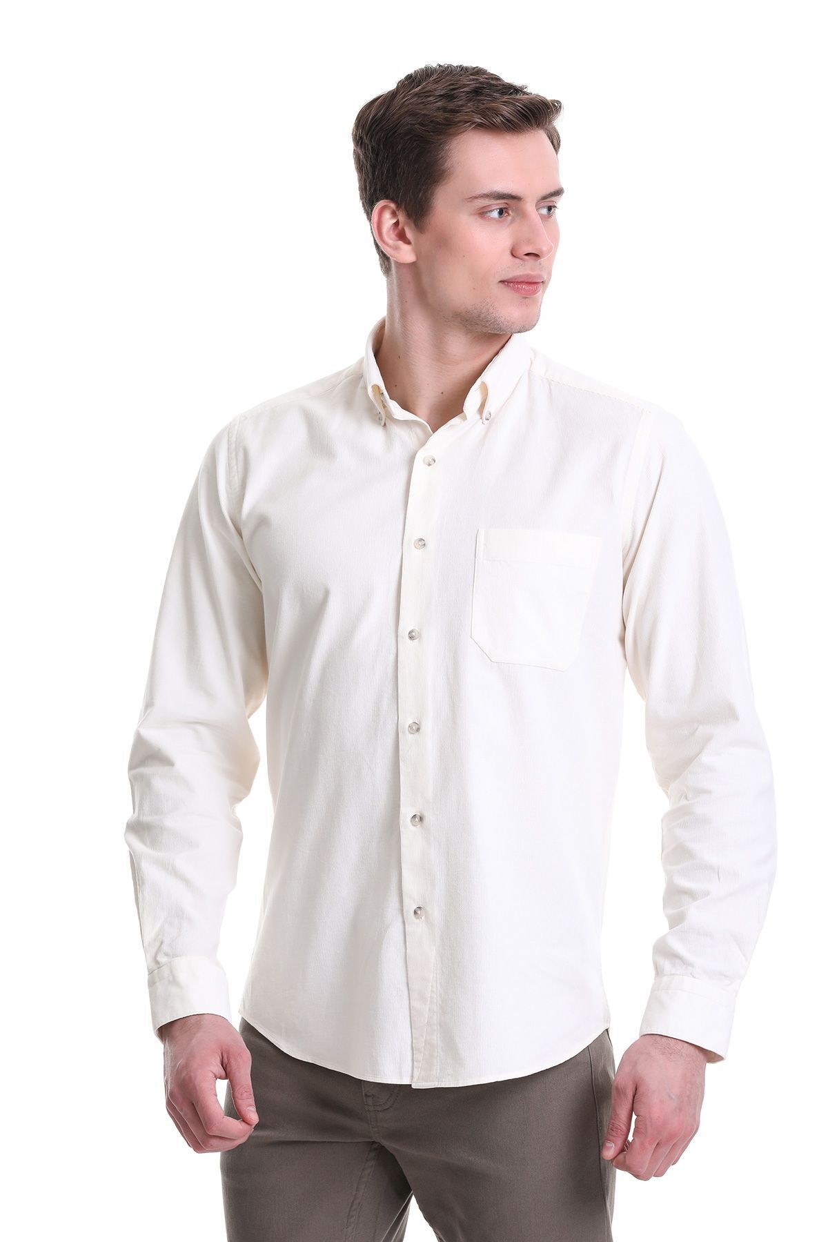 پیراهن / بلوز دکمه دار نود مردانه SLIM FIT 100 ٪ پنبه یقه کلاسیک با آستین بلند Hatemoğlu