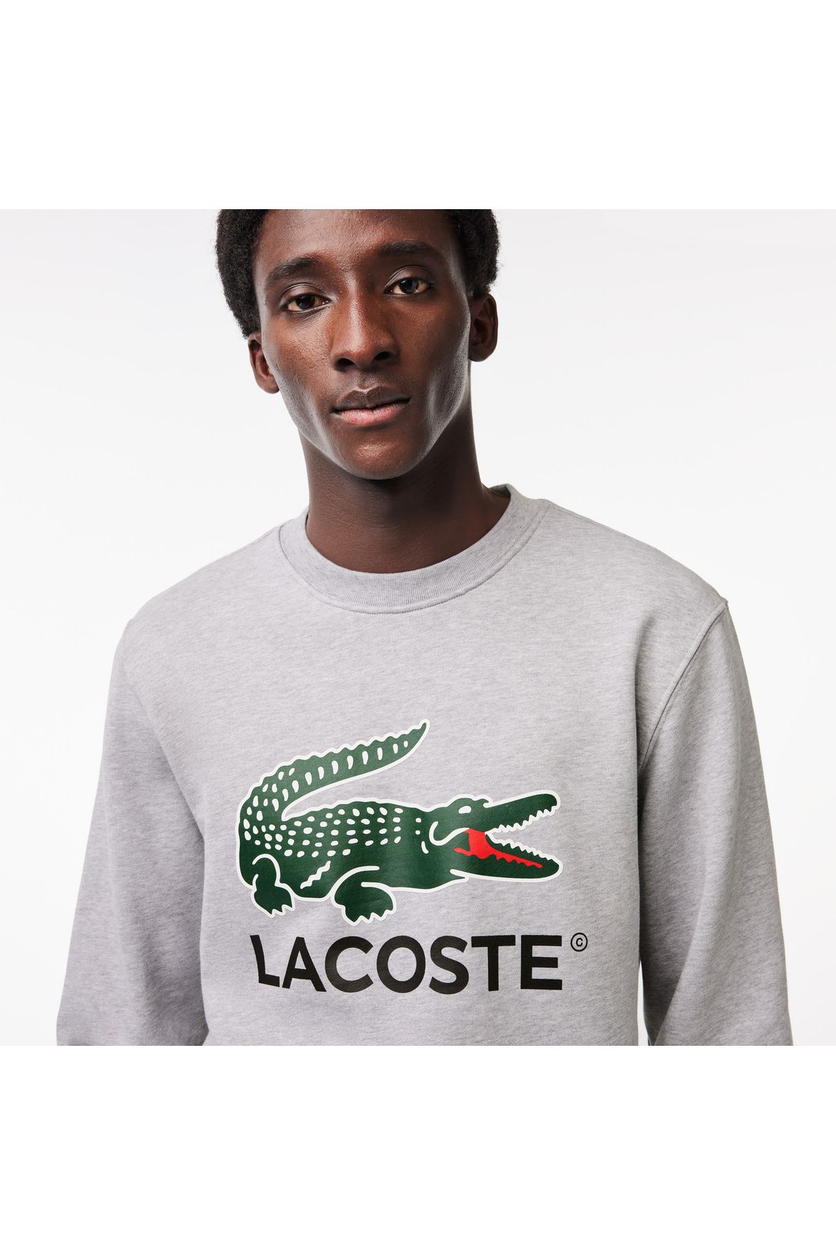 Lacoste یقه دوچرخه کلاسیک مناسب مردانه چاپ شده پیراهن خاکستری