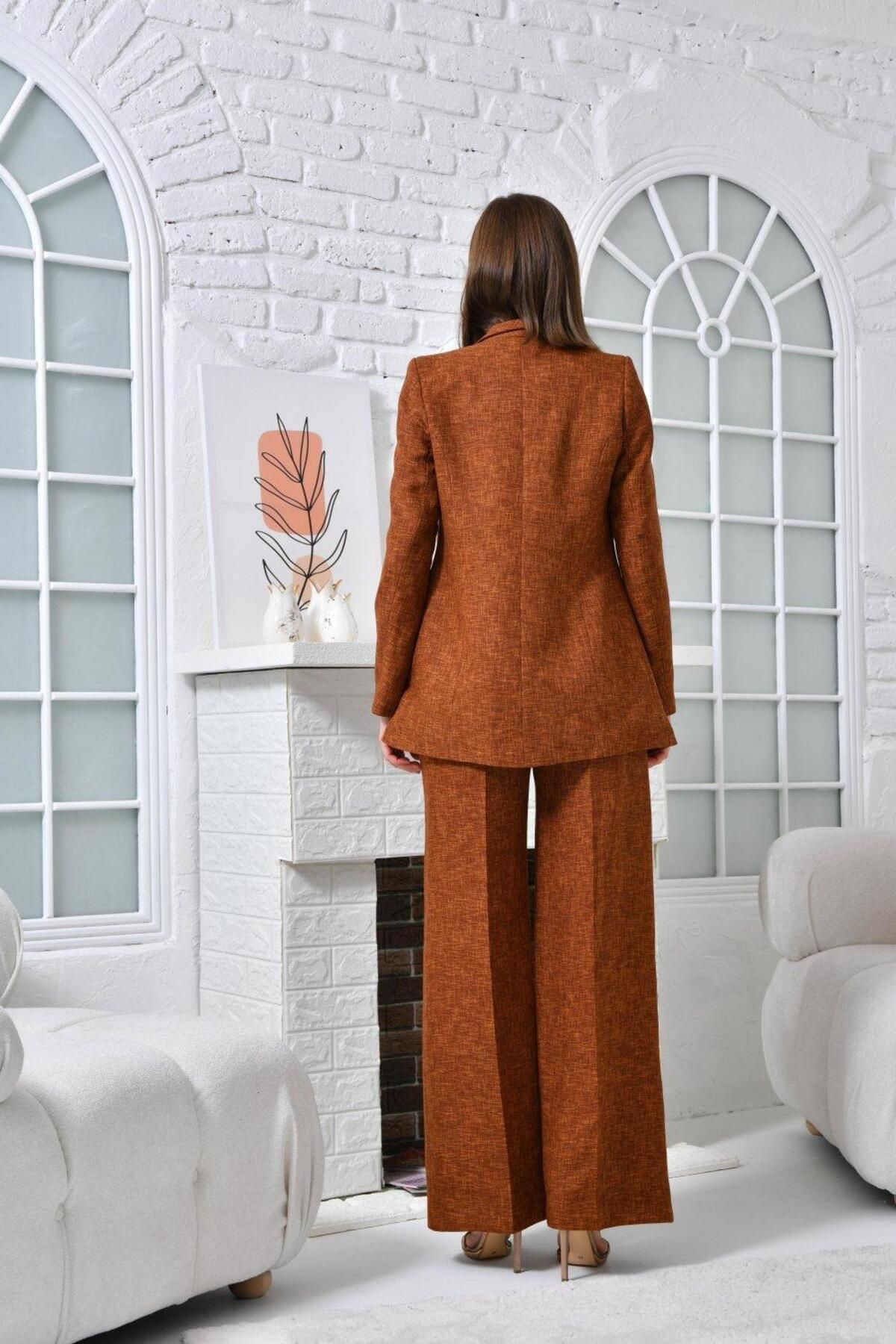 nodilife-Tuxedo Jacket 4 Button Casual Trousers Suit Cinnamon 3