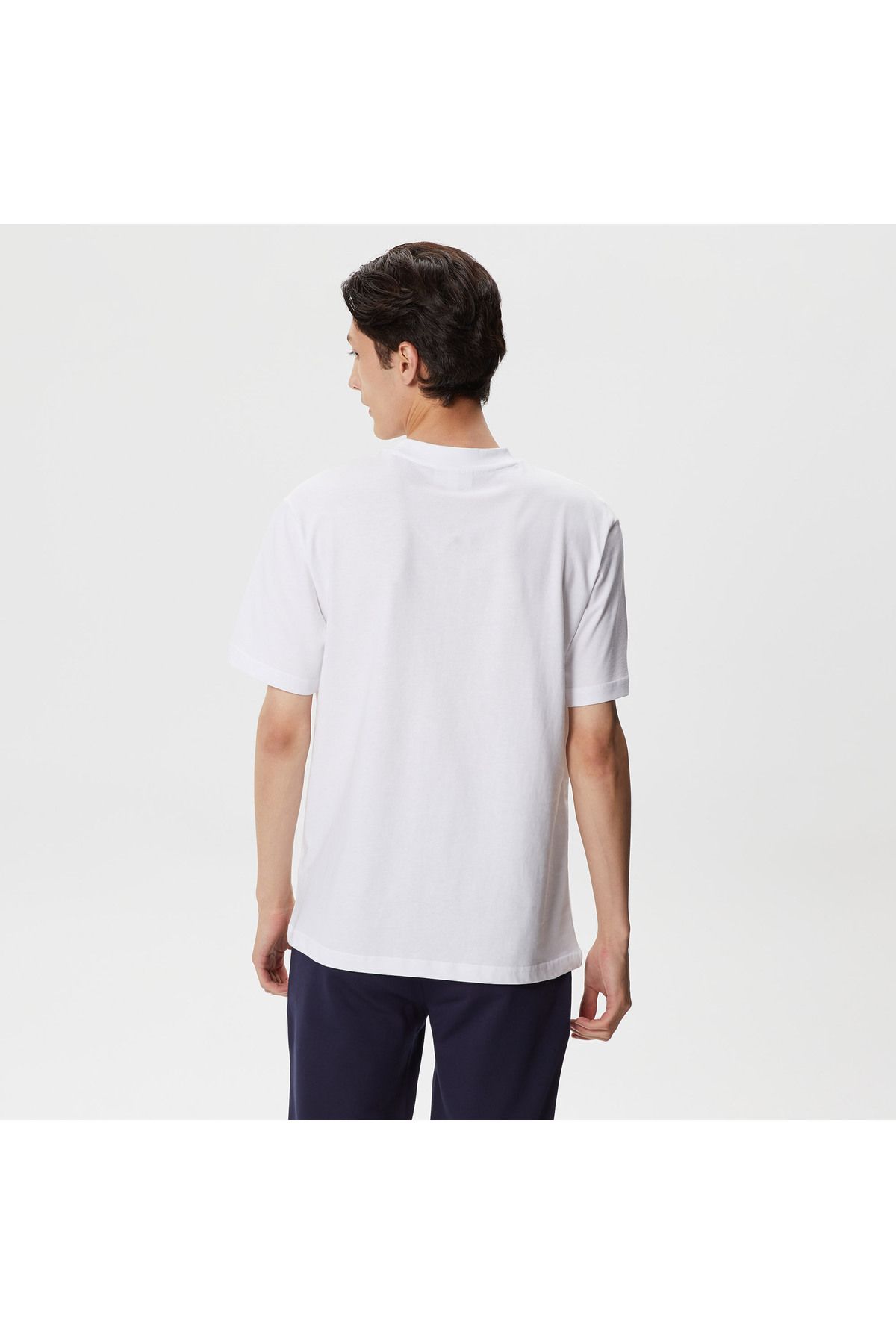 Lacoste یقه دوچرخه تناسب مردانه تی شرت سفید چاپ شده