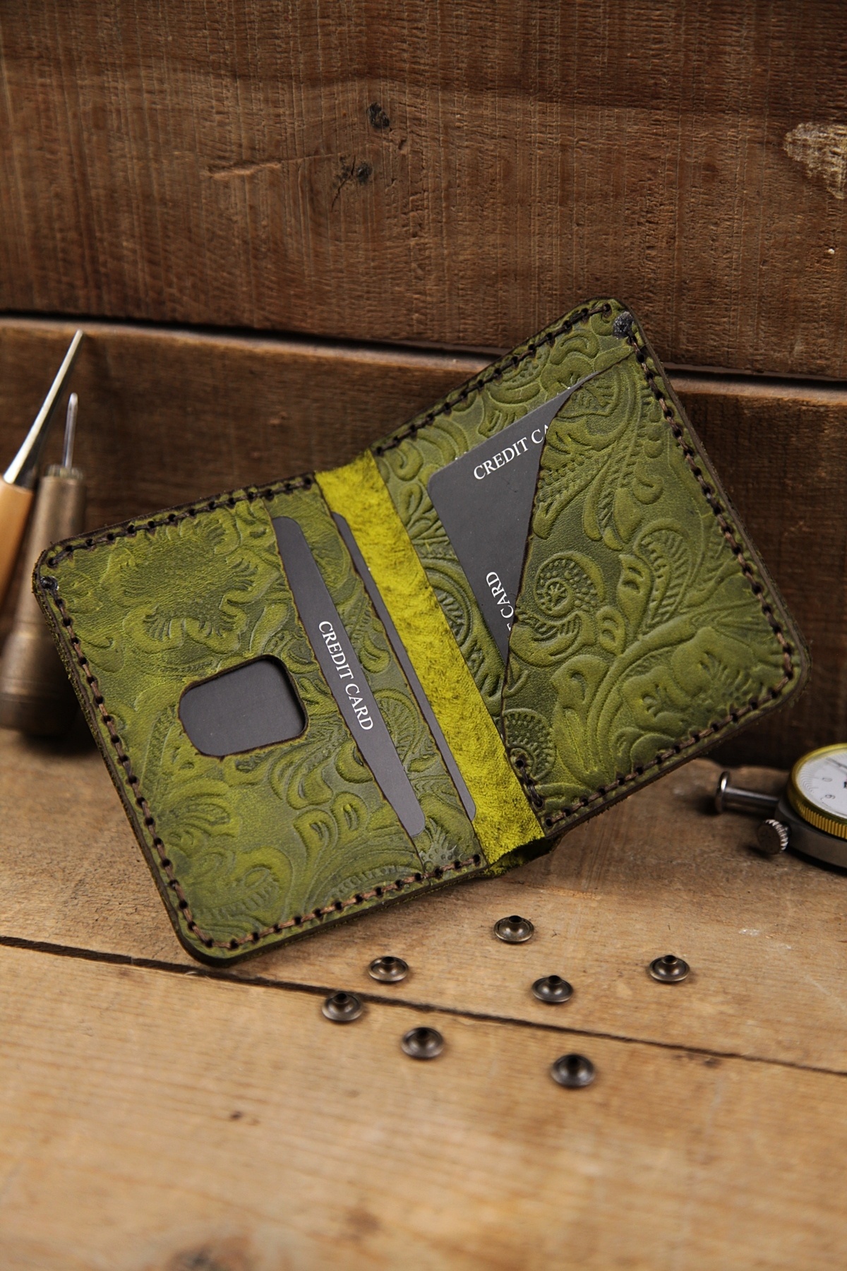 New Coast Leather 1900's Hakiki Deri El Yapımı Desenli Erkek Cüzdanı görsel 6
