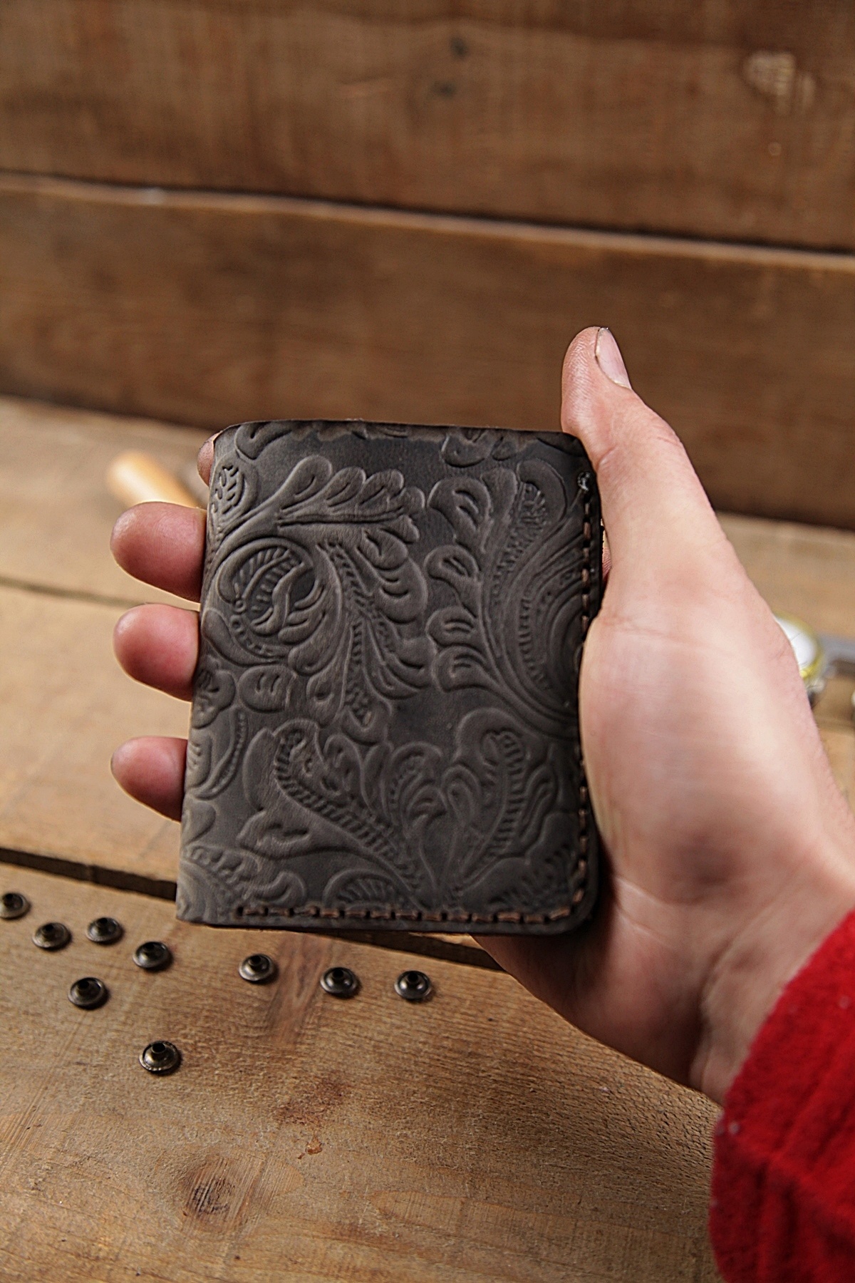 New Coast Leather 1900's Hakiki Deri El Yapımı Desenli Erkek Cüzdanı görsel 4