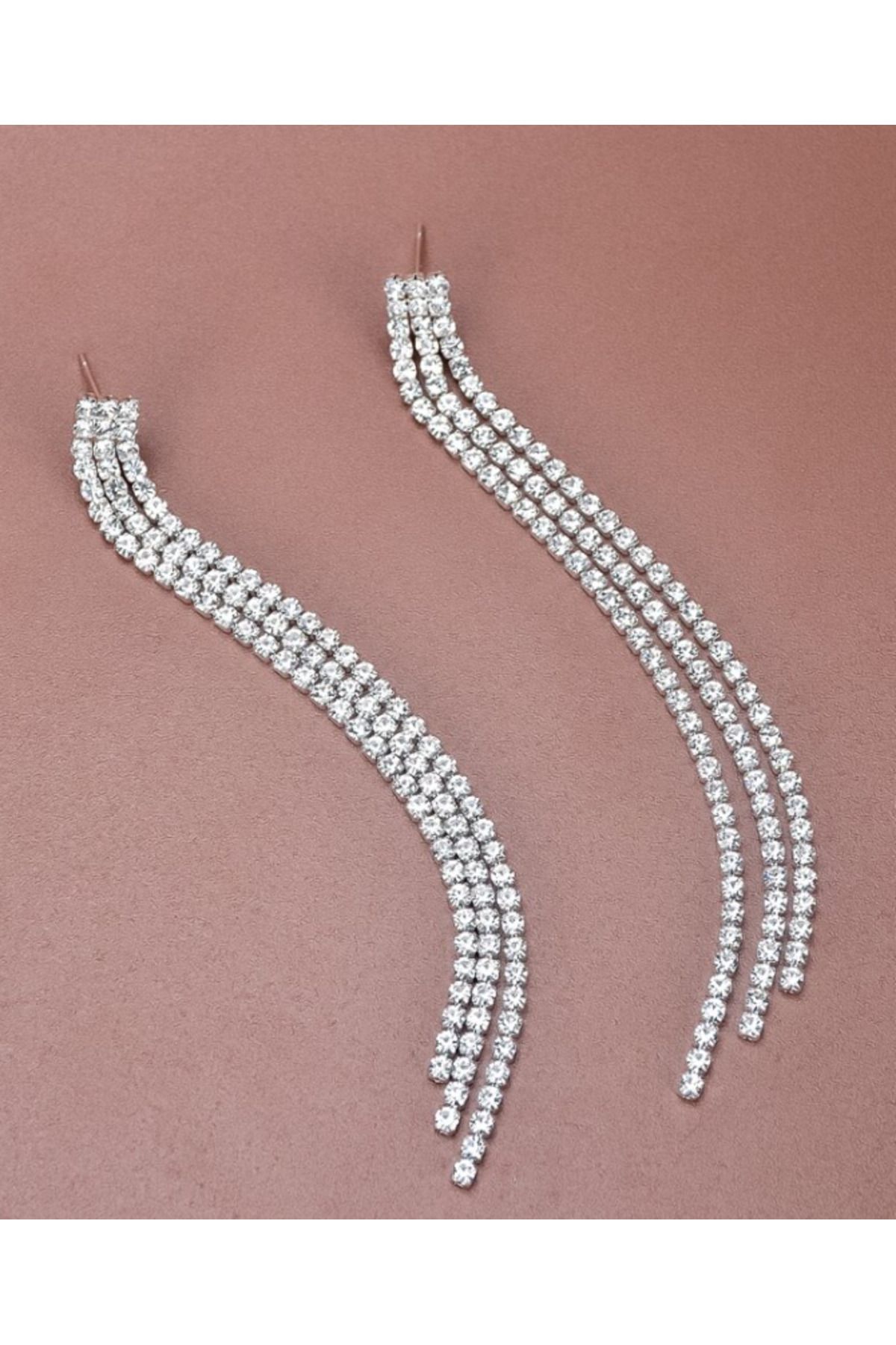 Etique-Women's Silver Color 3 Row Stone Dangle Waterway Earrings 5