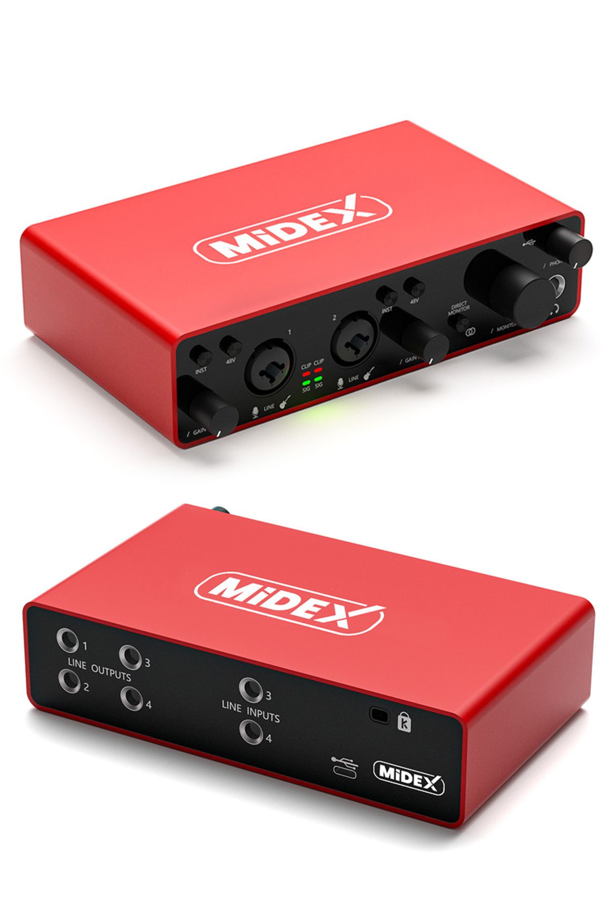 Midex-Glx-900 Pro Usb Studio Sound Card - 4 Inputs and 4 Outputs, 24bit/192khz 4