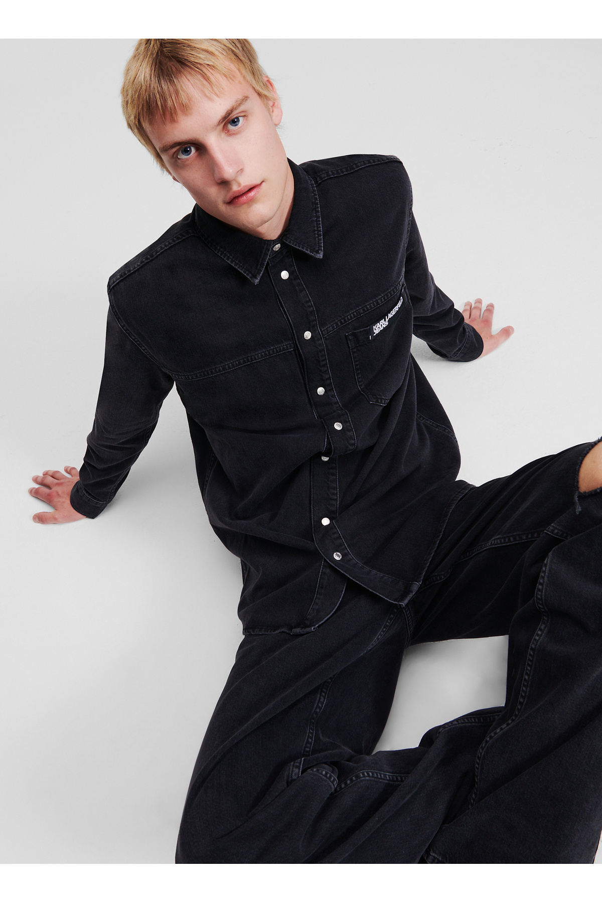 کارل لگرفیلد پیراهن جین مردانه مشکی معمولی ۲۳۶D۱۶۰۱_ژاکت جین معمولی KLJ