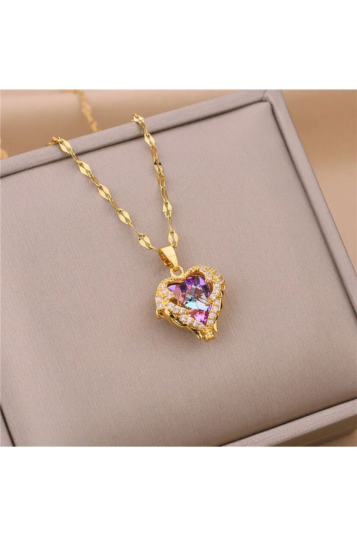 xesha Altın Kaplama Çelik Kolye Çok Şık AŞK ve KALP Kararma Yapmaz 2 Yıl Garantili