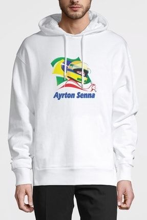 Formula F1 Ayrton Senna F1 Car Baskılı Beyaz Erkek Örme Kapşonlu Sweatshirt Uzun Kol BGA0158-ERKKP