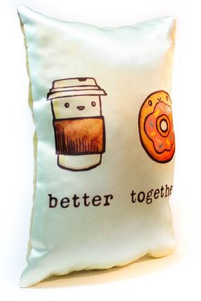 Beyaz Kahve Donut Better Together Desenli Dekoratif Mini Mood Yastık 30x22 moodd2