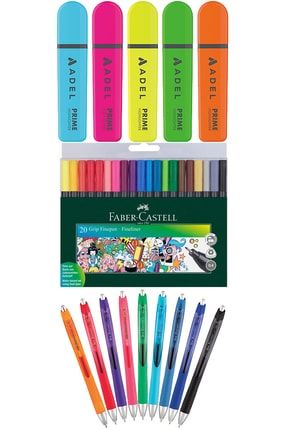 Faber Castell - Serve 34 Renk Fosforlu Kalem Seti + Inn Boyanabilir Kalemlik Inn-FFT-3827+(T12)