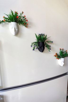 Mıknatıslı Buzdolabı Yüz Surat Yapay Çiçek Seti - 3'lü Dekoratif Sukulent Ve Kaktüs Saksı Magnet YUZ-03