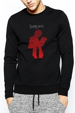 Death Note Baskılı Siyah Erkek Örme Sweatshirt Uzun Kol SFK0500-ERKSW
