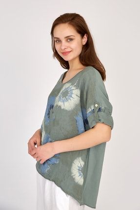 Kadın Keten Batik Baskılı Bluz CMN050014
