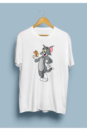 Kadın Beyaz Tom Ve Jerry Tasarım Baskılı T-Shirt KRG0683