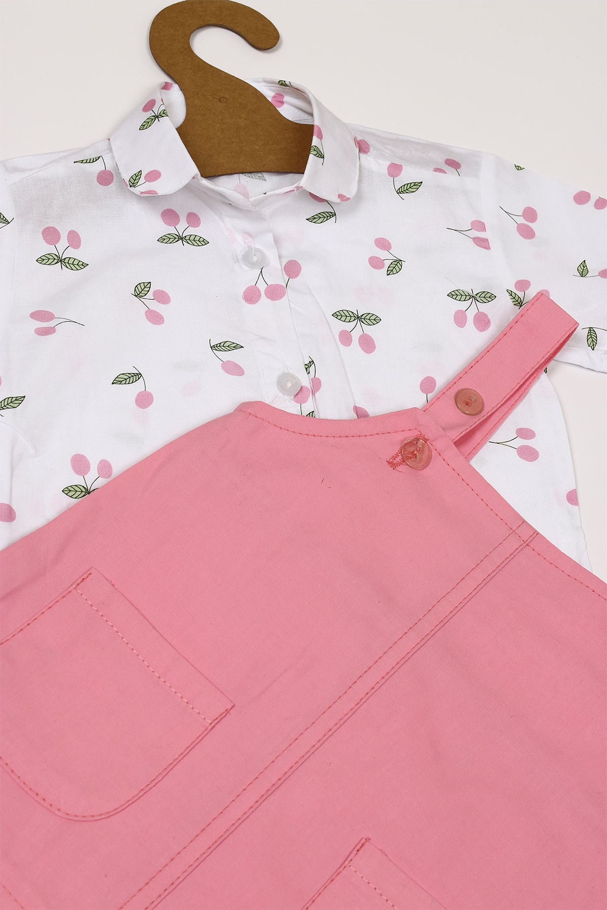 Melekpare Kız Bebek Jile Elbise Bahçıvan Yaka Kirazlı Gömlek 2 Li Takımı fotoğrafı 4 (önizleme)