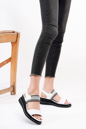 Kadın Beyaz Hakiki Deri Dolgu Topuklu Sandalet FR2029
