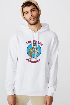 Los Pollos Hermanos Bad Jesse Baskılı Beyaz Erkek Örme Kapşonlu Sweatshirt Uzun Kol BGA2229-ERKKP