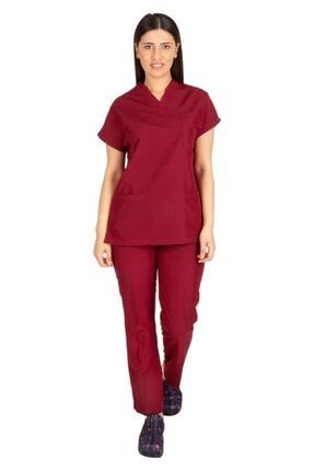 Kadın Doktor Hemşire Forması Scrubs Terikoton Ince Kumaş Hastane Nöbet Takımı (v Yaka Dr Greys) 1114K