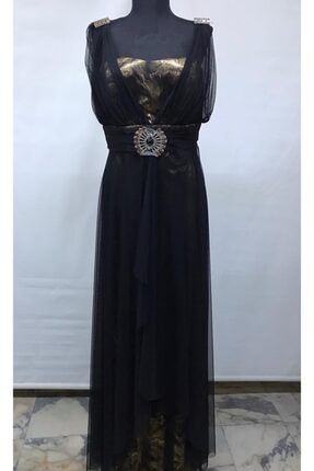 Kadın Siyah Gold Abiye Elbise DESTINY2