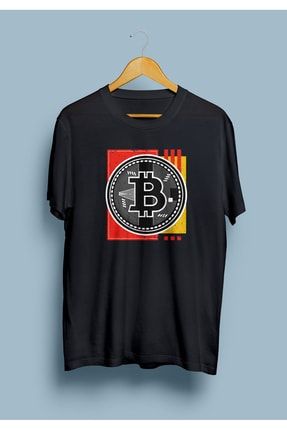 Oversize Unisex Siyah Bitcoin Kripto Para Tasarım Baskılı Tişört KRG0750