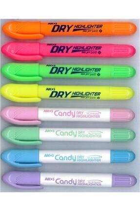 4 Pastel Yeni 4 Canlı Renk Fosforlu Kalem Seti Amos 8'li Highlighter Jel Dry & Candy