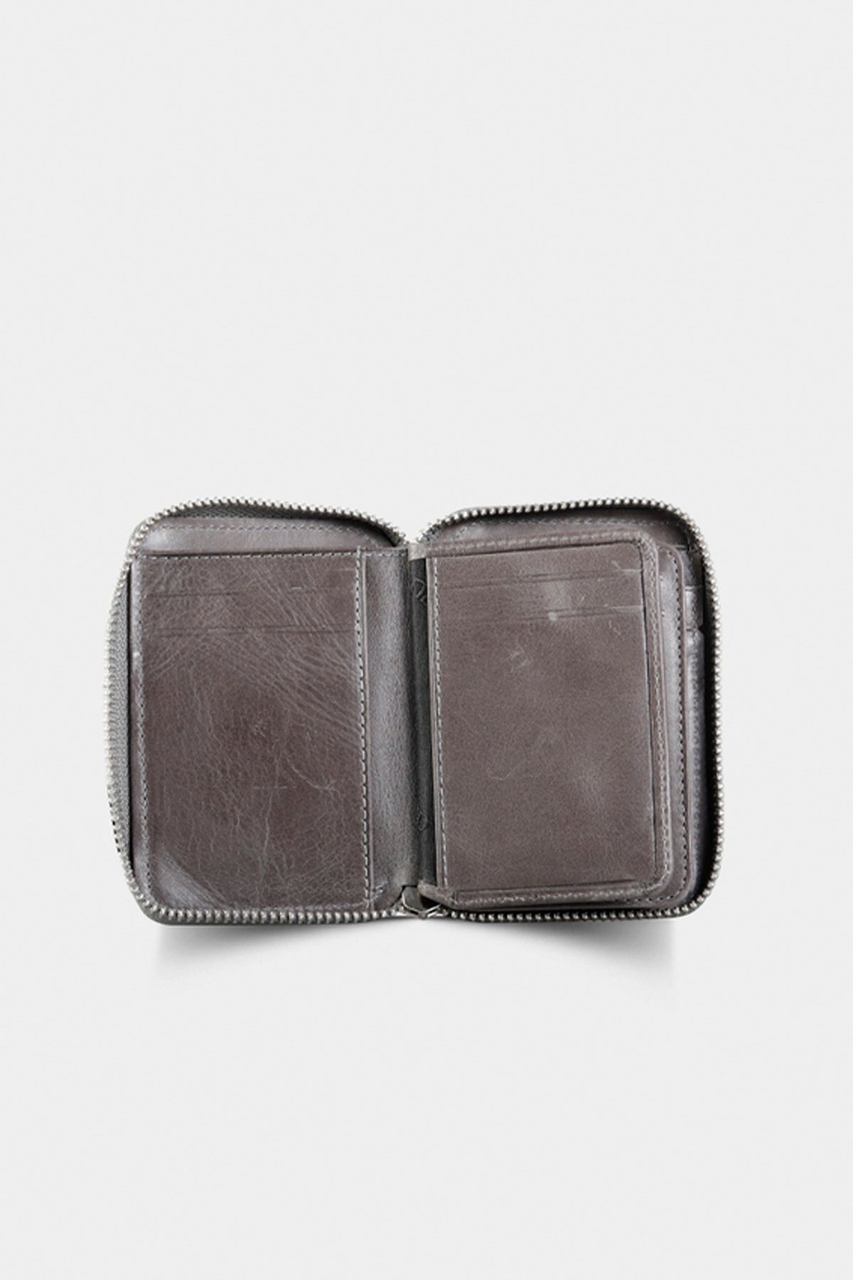 GUARD-Antique Gray Zippered Leather Mini Wallet 2