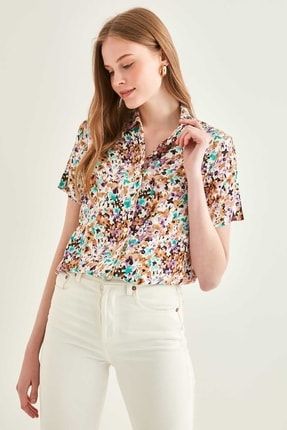 Kadın Vizon Mini Cep Detaylı Kısa Kol Gömlek 21-3251
