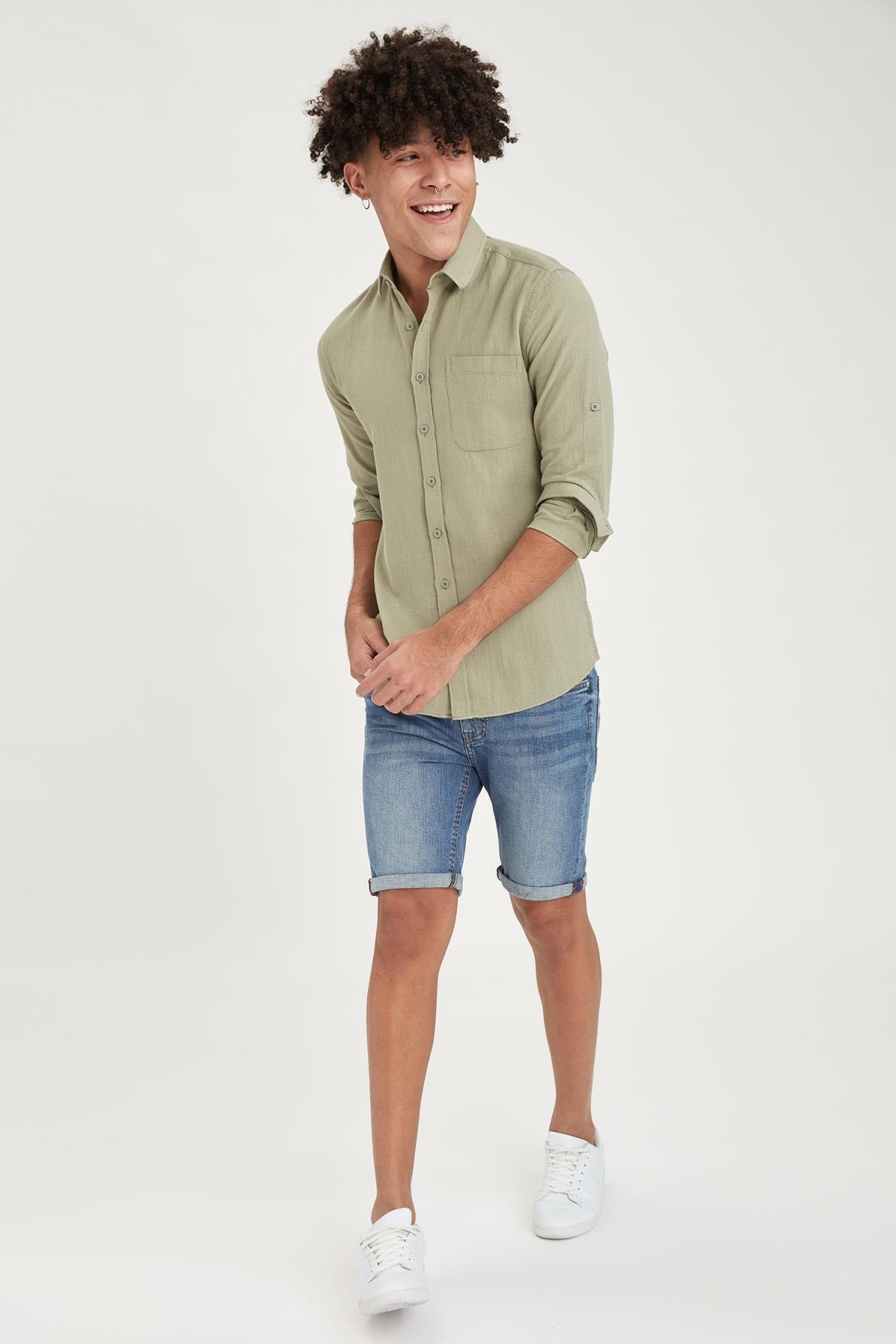 پیراهن مردانه سبز دفکتو | N9097AZ21SM اورجینال - تصویر 2