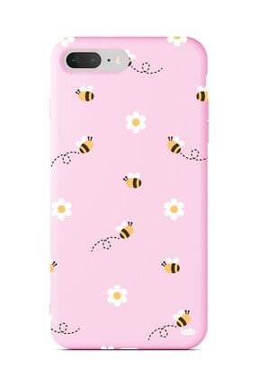 Apple Iphone 7 Plus/8 Plus Pembe Silikon Telefon Kılıfı - Bees And Flowers S04NA159