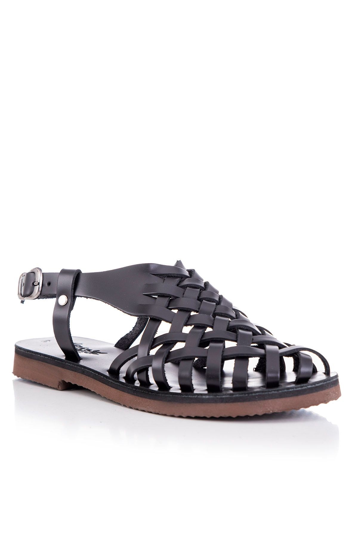 صندل سیاه زنانه بدنه چرمی دست ساز ساخته شده است 4013 DaphneSandals
