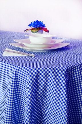 Mavi Küçük Kare Desen Pötikareli Piknik Örtüsü  120x120