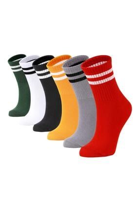 Unisex Karışık Renkli Çizgili Tenis Çorabı 6 Çift sprptk