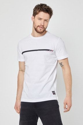 Erkek Beyaz Ön Beden Baskılı Regular Fit T-shirt CMREO20