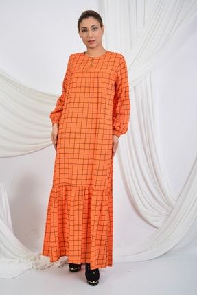 Kadın Oranj Robalı Elbise dgml3557elbis