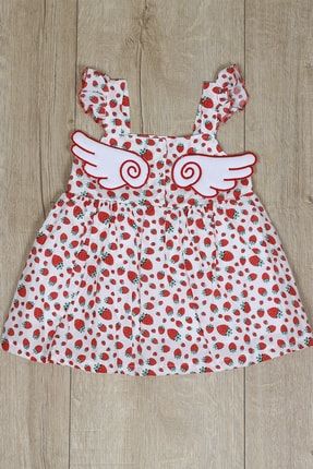 Kız Bebek Melek Kanatlı Askılı Çilekli Elbise MLP-211020