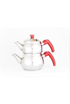 Paslanmaz Çelik Çaydanlık Küçük Boy Renkli Kulp Küre Toplam 1,90 Lt Çift Kapak 18/10 Cr-ni 404003