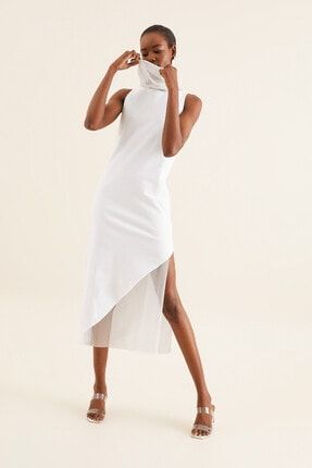 Kadın Beyaz Tül Detay Tunik Elbise BDE2631