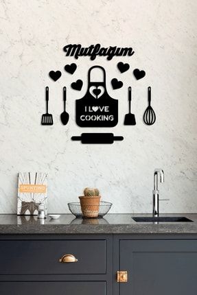 Mutfağım I Love Cooking Önlük Lazer Kesim Duvar Oda Ev Aksesuarı Ahşap Tablo MDF519