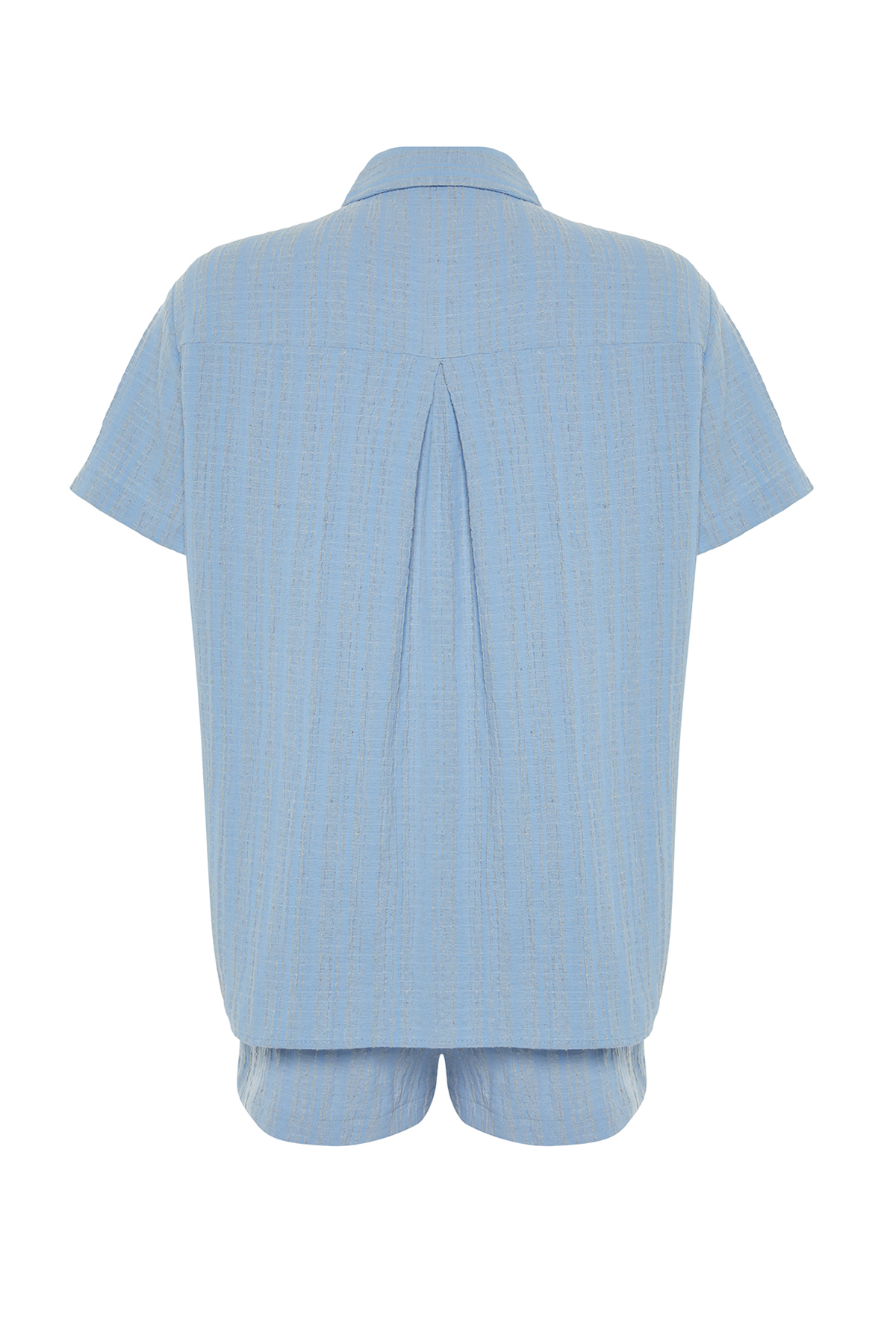 Trendyolmilla  Mavi Dokuma Plaj Gömlek-Şort Takım TBESS23AU00054 - Görsel 9