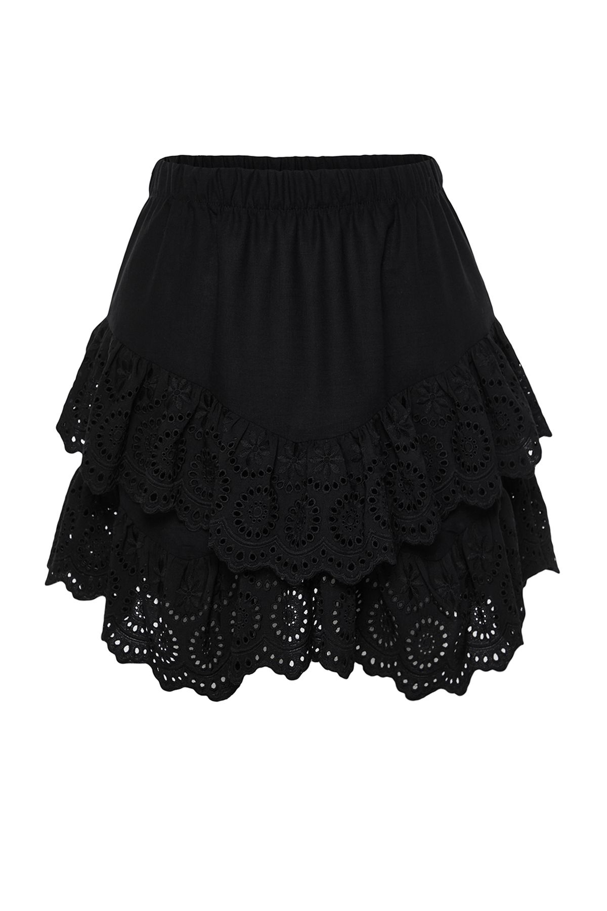 Trendyol Collection-Fekete mini szőtt hímzésű, részletes, lobogó pamut strandszoknya TBESS24ET00004 7